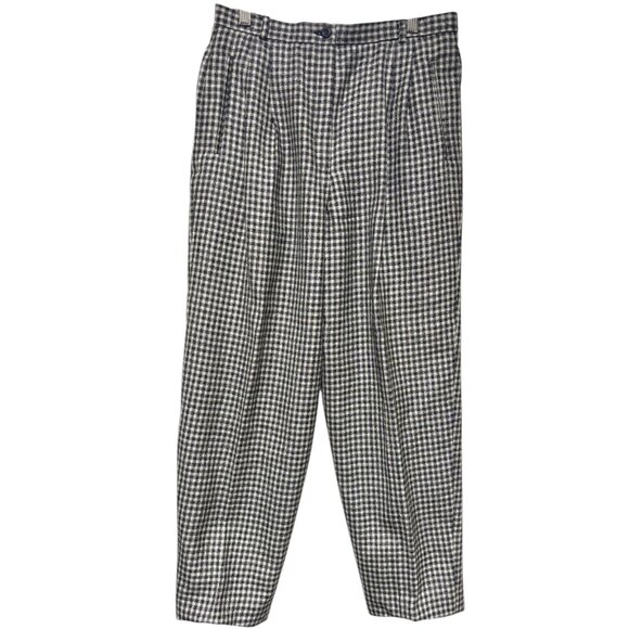 Liz Claiborne Petite VTG Wool BW gingham plaid high rise pleated dress pants 10P - Picture 1 of 12